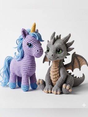 Crochet  Kit Unicorn and Dragon for Beginners with Step-by-Step 2 packs